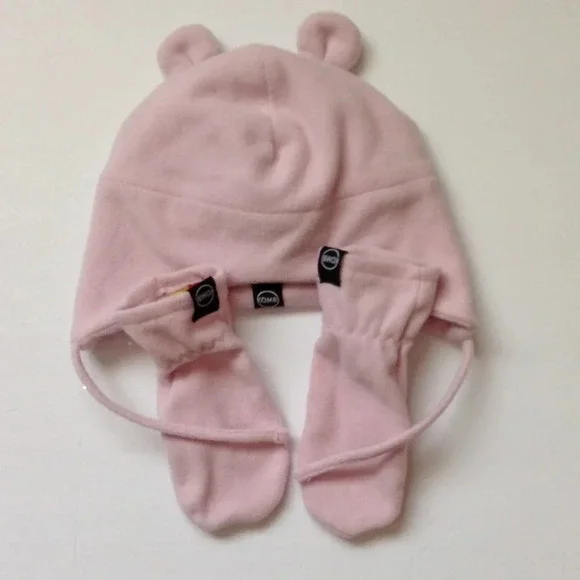 Komb Girls Pink Fleece Hat + Matching Mittens Set Cozy Bunny Ears Size1 Winter - Picture 2 of 5